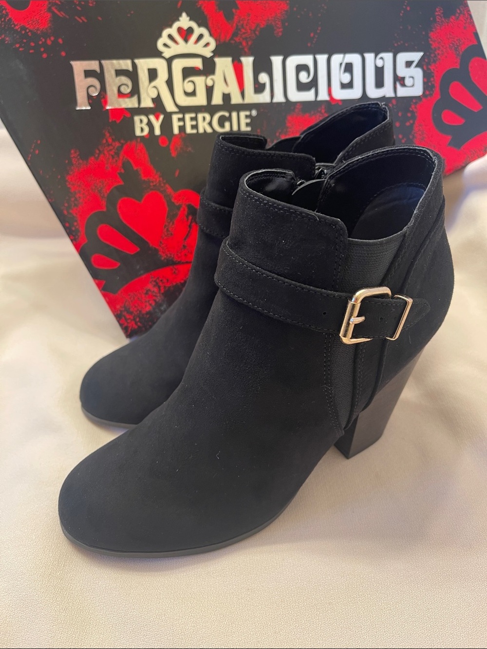 Fergalicious Black Suede Buckle Ankle Booties